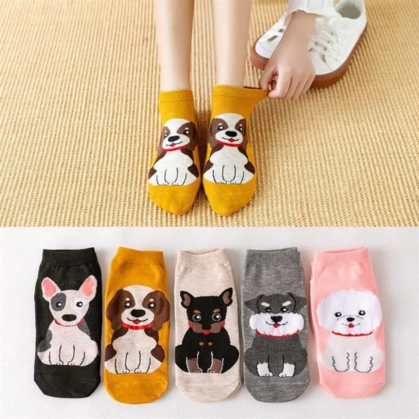 5 Pairs 3D Cartoon Cat Dog Socks Women Girls Anklet Socks Breathable Casual Sox Short Sock