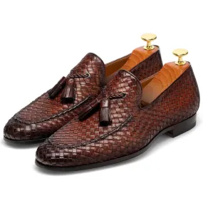 7 CM / 2.76 Inches - CMR CHAMARIPA Men's Elevator Shoes Brown Hand-Woven Leather Tassel Loafers High Heel Dress Shoes