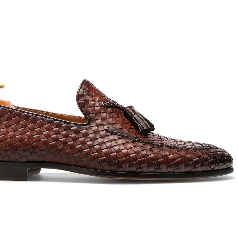 7 CM / 2.76 Inches - CMR CHAMARIPA Men's Elevator Shoes Brown Hand-Woven Leather Tassel Loafers High Heel Dress Shoes