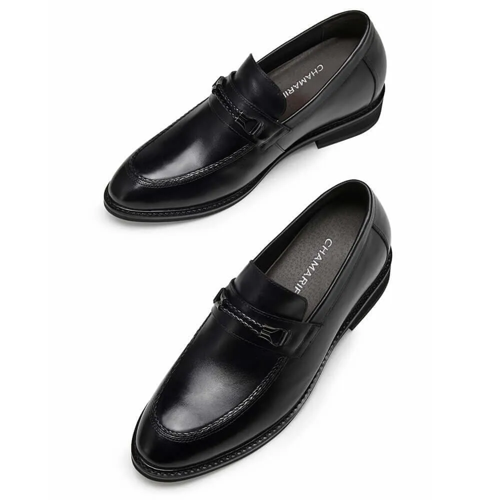 8CM / 3.15 Inches-CMR CHAMARIPA Elevator Shoes For Men Black Leather Add Height Loafers Shoes