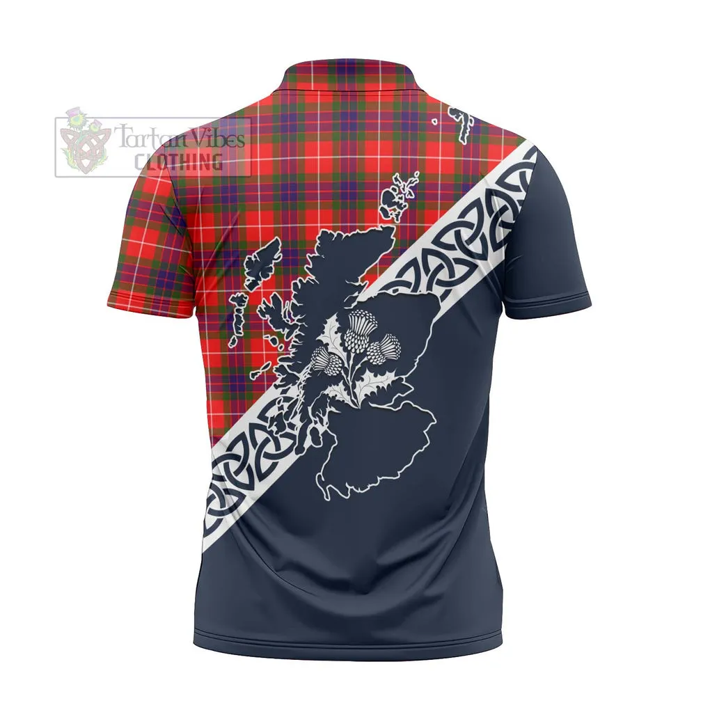 Abernethy Tartan Zipper Polo Shirt Featuring Thistle and Scotland Map