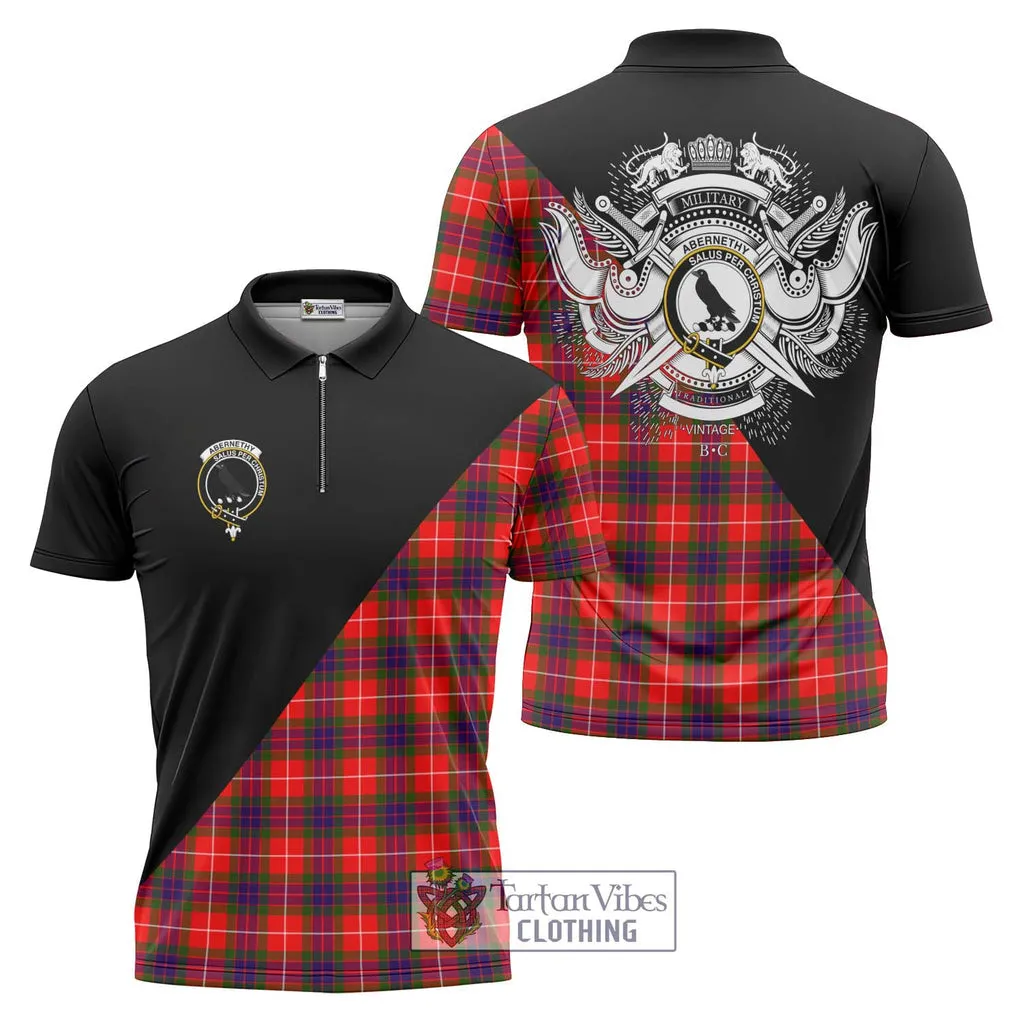 Abernethy Tartan Zipper Polo Shirt with Family Crest and Military Logo Style