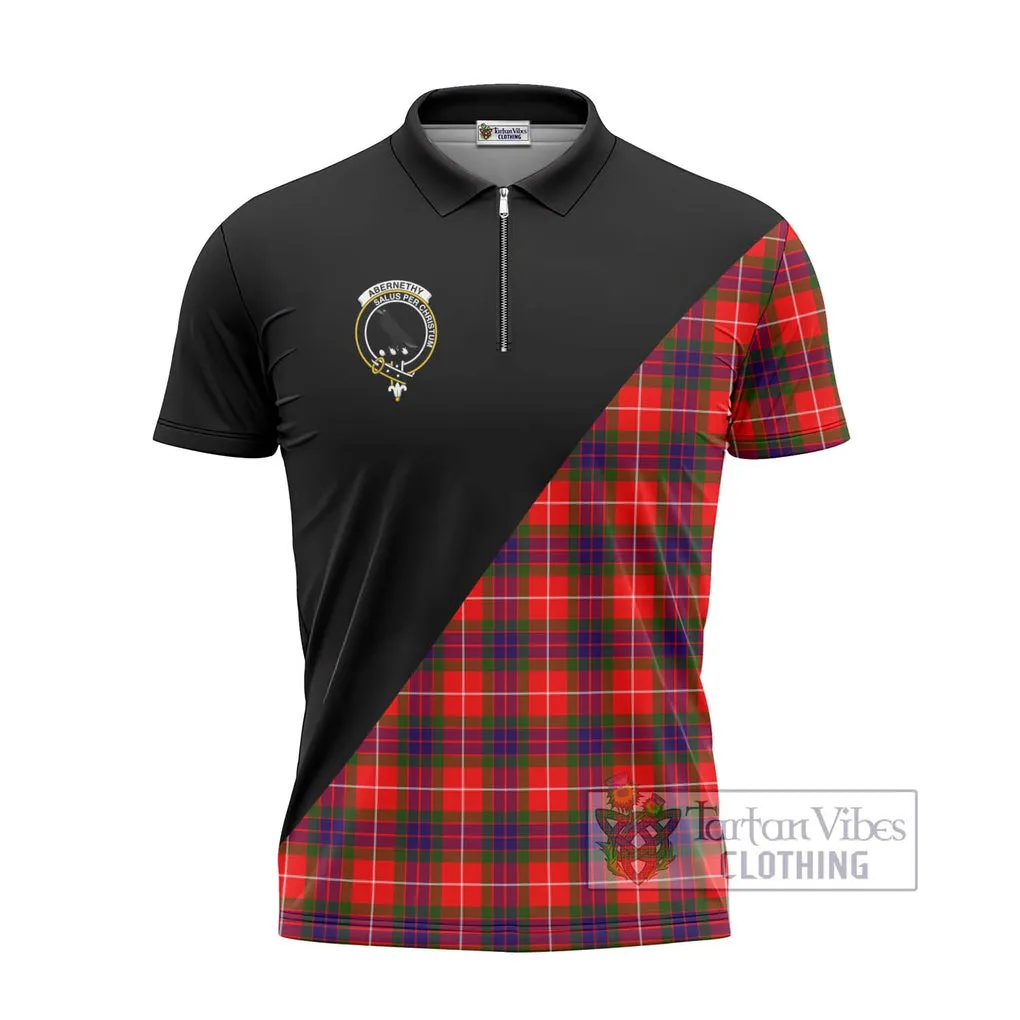 Abernethy Tartan Zipper Polo Shirt with Family Crest and Military Logo Style