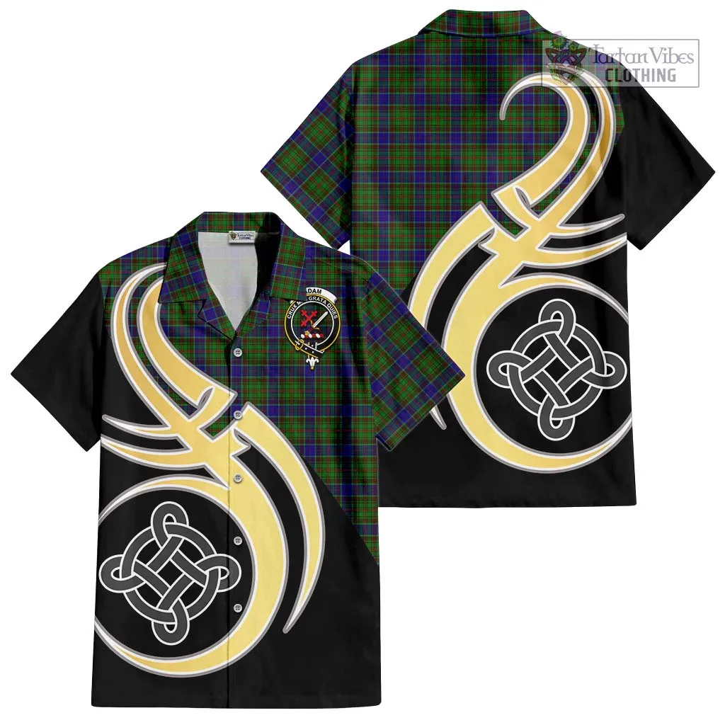 Adam Tartan Short Sleeve Button Shirt with Family Crest and Celtic Symbol Style