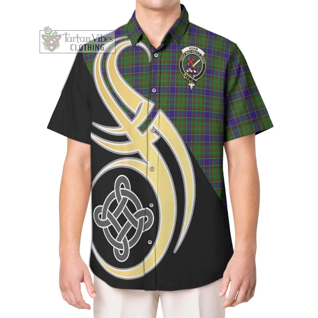 Adam Tartan Short Sleeve Button Shirt with Family Crest and Celtic Symbol Style