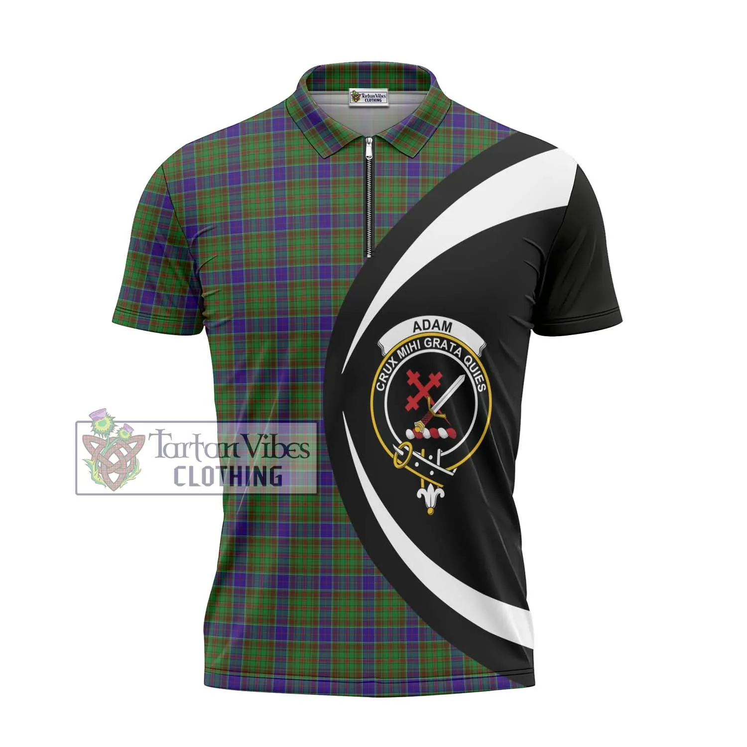 Adam Tartan Zipper Polo Shirt with Family Crest Circle Style