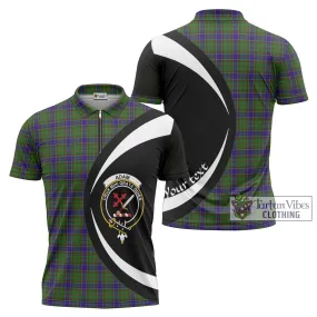 Adam Tartan Zipper Polo Shirt with Family Crest Circle Style