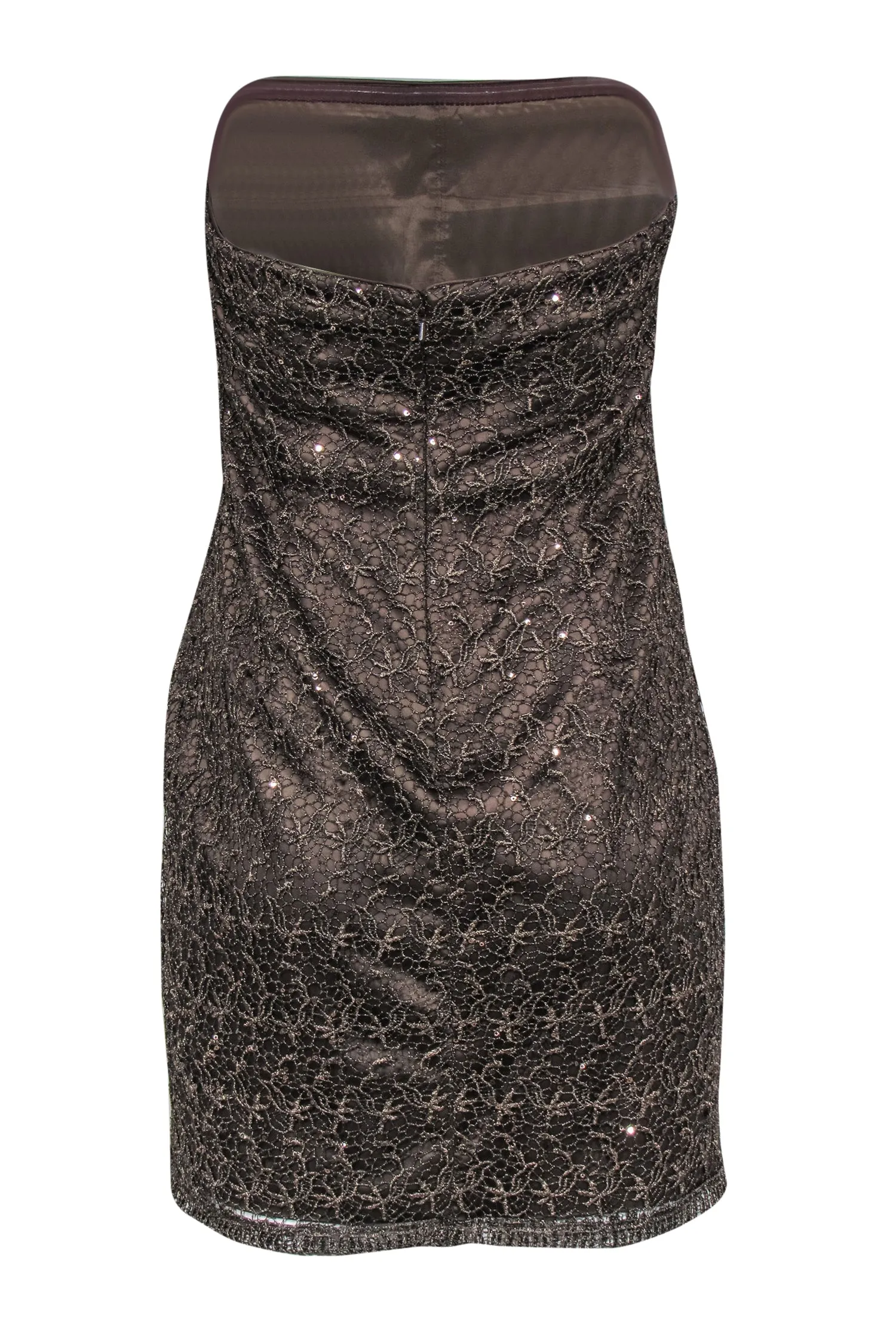 Adrianna Papell - Bronze Lace & Sequin Strapless Sheath Dress Sz 10