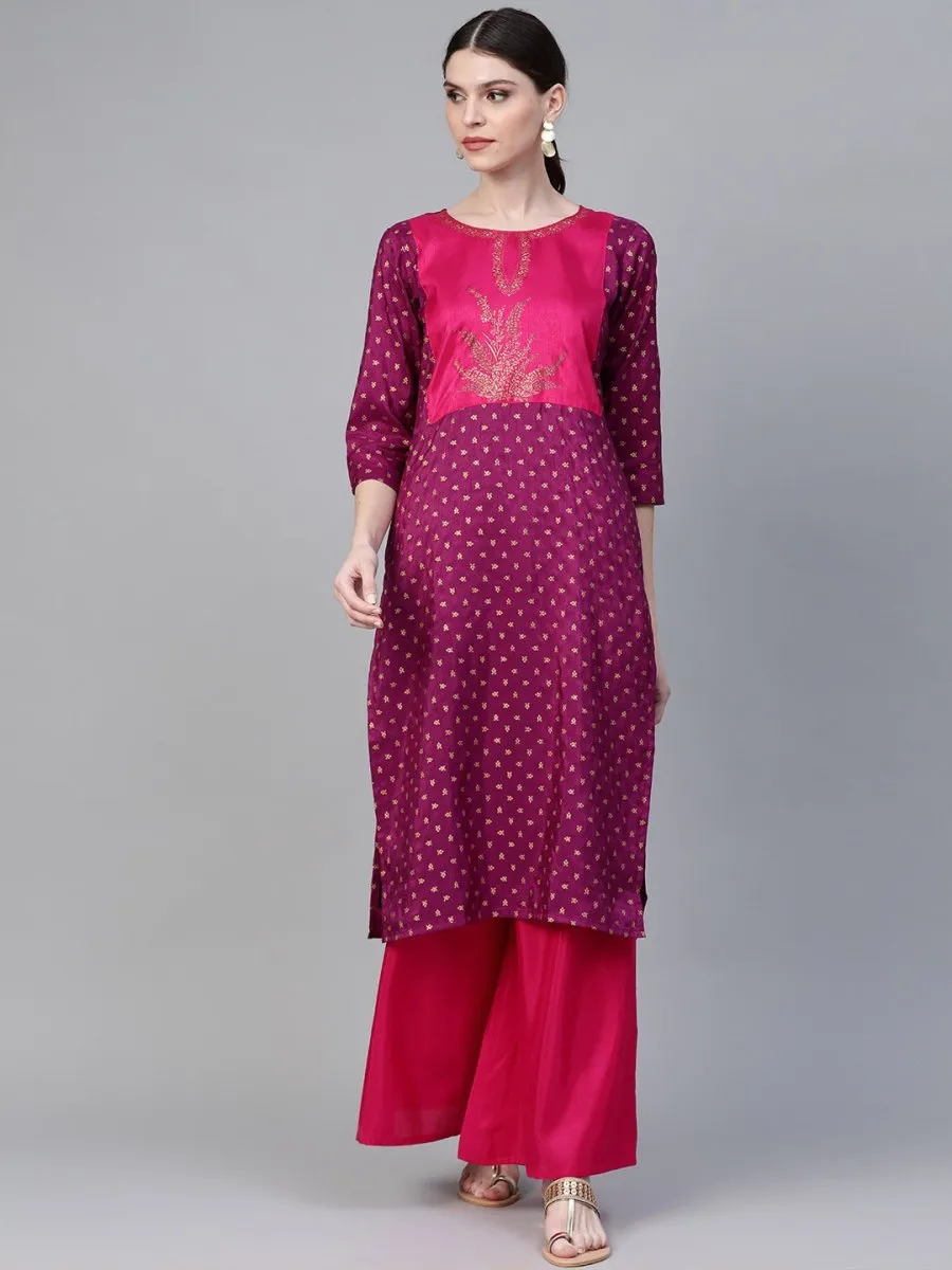 Ahalyaa Magenta & Pink Screen Printed Kurta with Palazzo