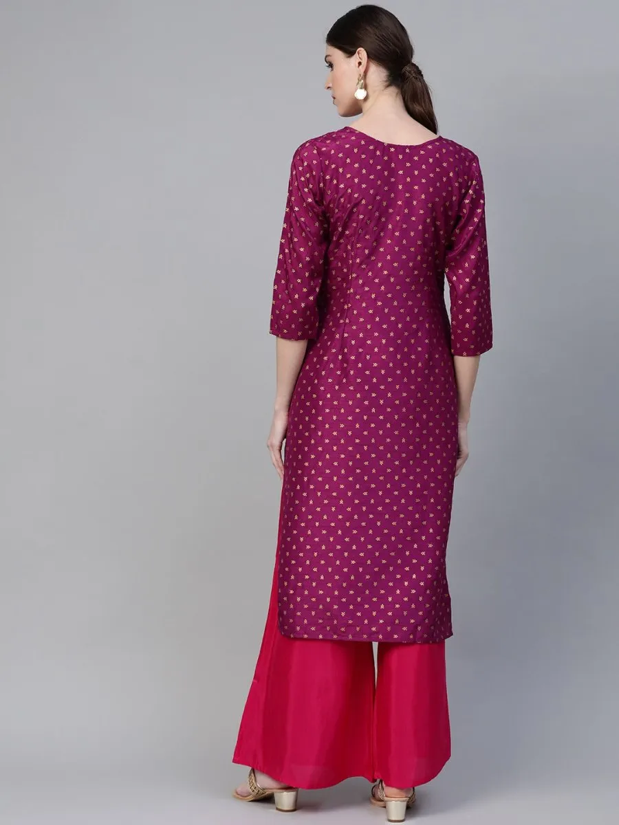 Ahalyaa Magenta & Pink Screen Printed Kurta with Palazzo