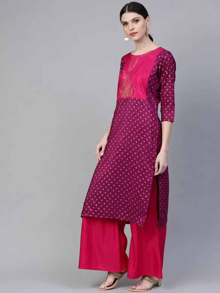 Ahalyaa Magenta & Pink Screen Printed Kurta with Palazzo