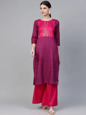 Ahalyaa Magenta & Pink Screen Printed Kurta with Palazzo