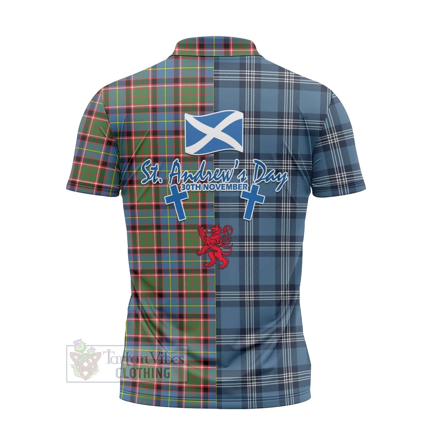 Aikenhead Tartan Zipper Polo Shirt Happy St. Andrew's Day Half Tartan Style