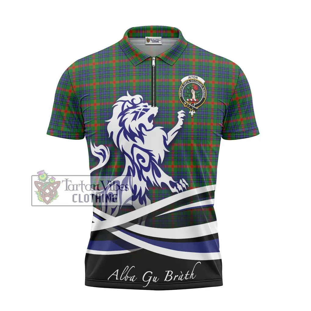 Aiton Tartan Zipper Polo Shirt with Alba Gu Brath Regal Lion Emblem