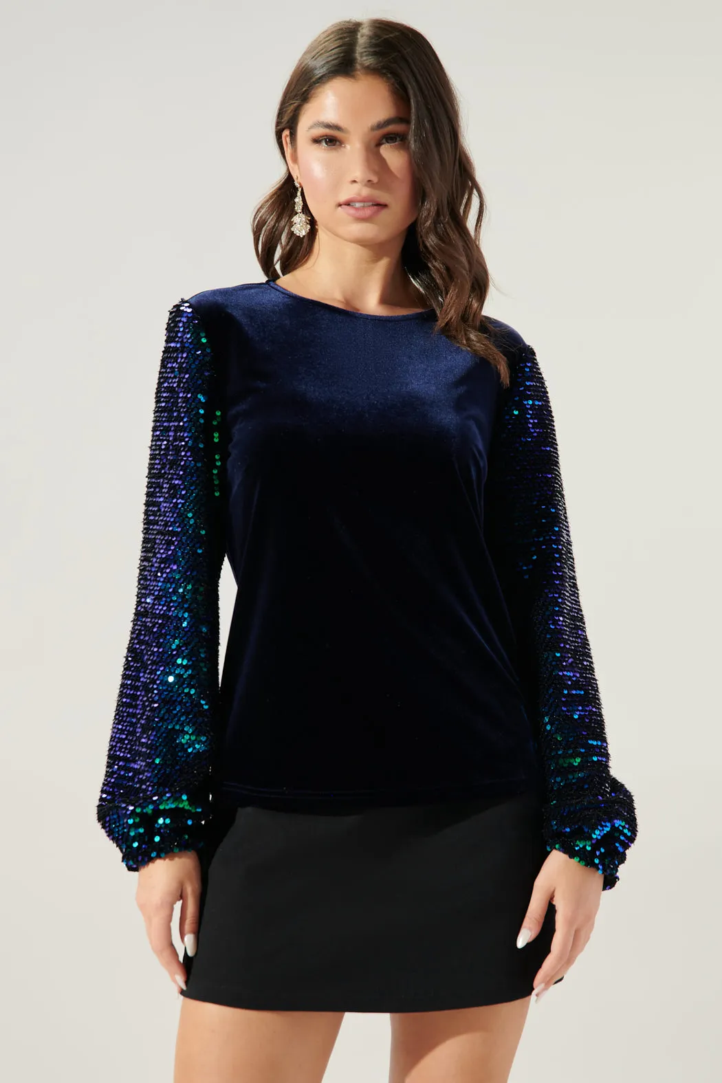 Alana Sequin Sleeve Velvet Top