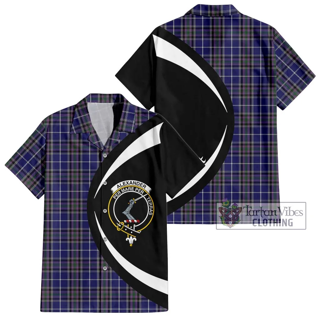 Alexander of Menstry Tartan Short Sleeve Button Up with Family Crest Circle Style