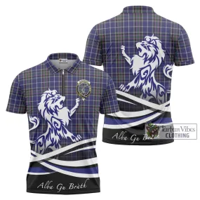 Alexander of Menstry Tartan Zipper Polo Shirt with Alba Gu Brath Regal Lion Emblem