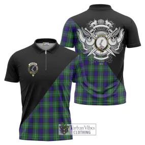 Alexander Tartan Zipper Polo Shirt with Family Crest and Military Logo Style