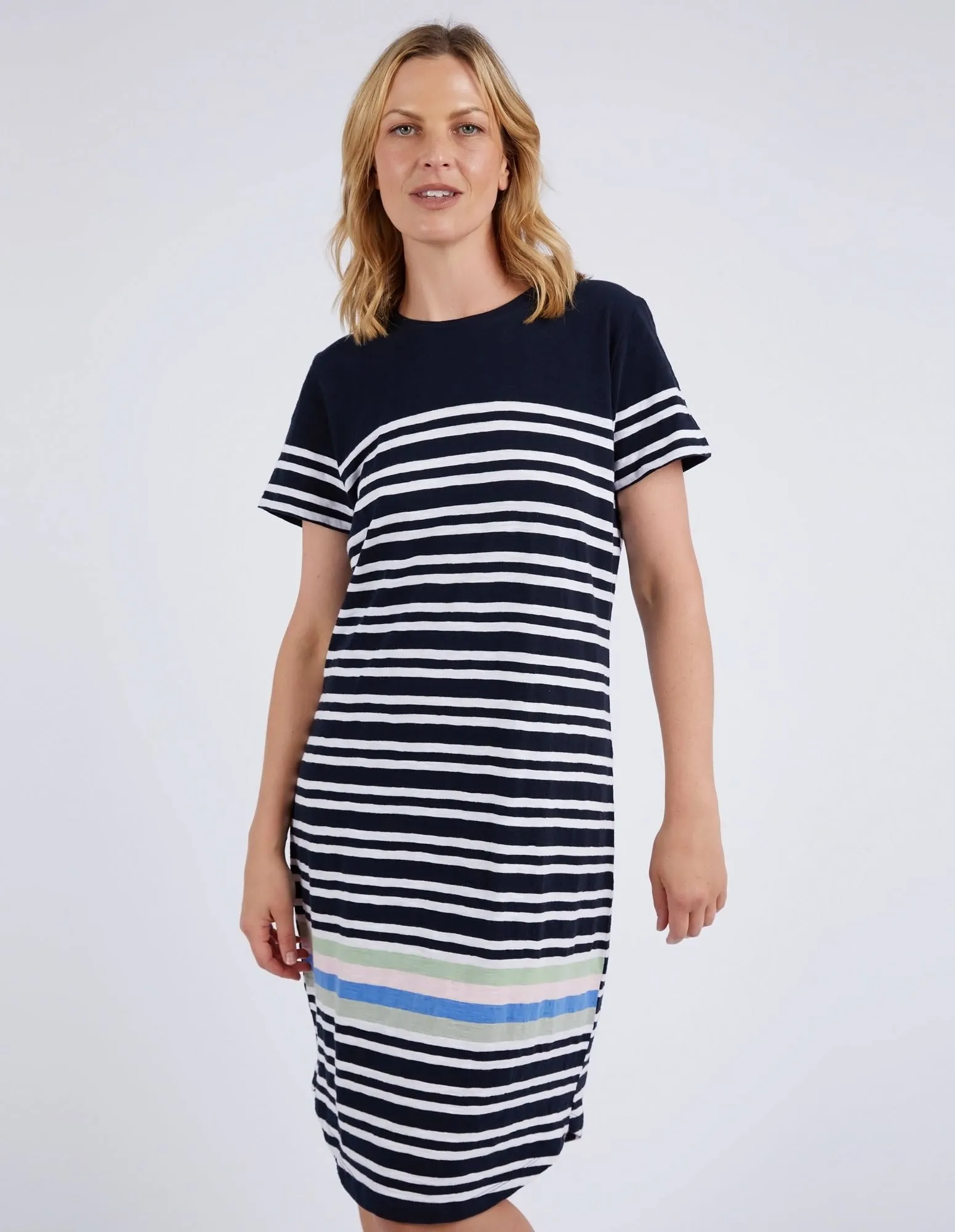 Aligner Tee Dress - Navy & White Stripe