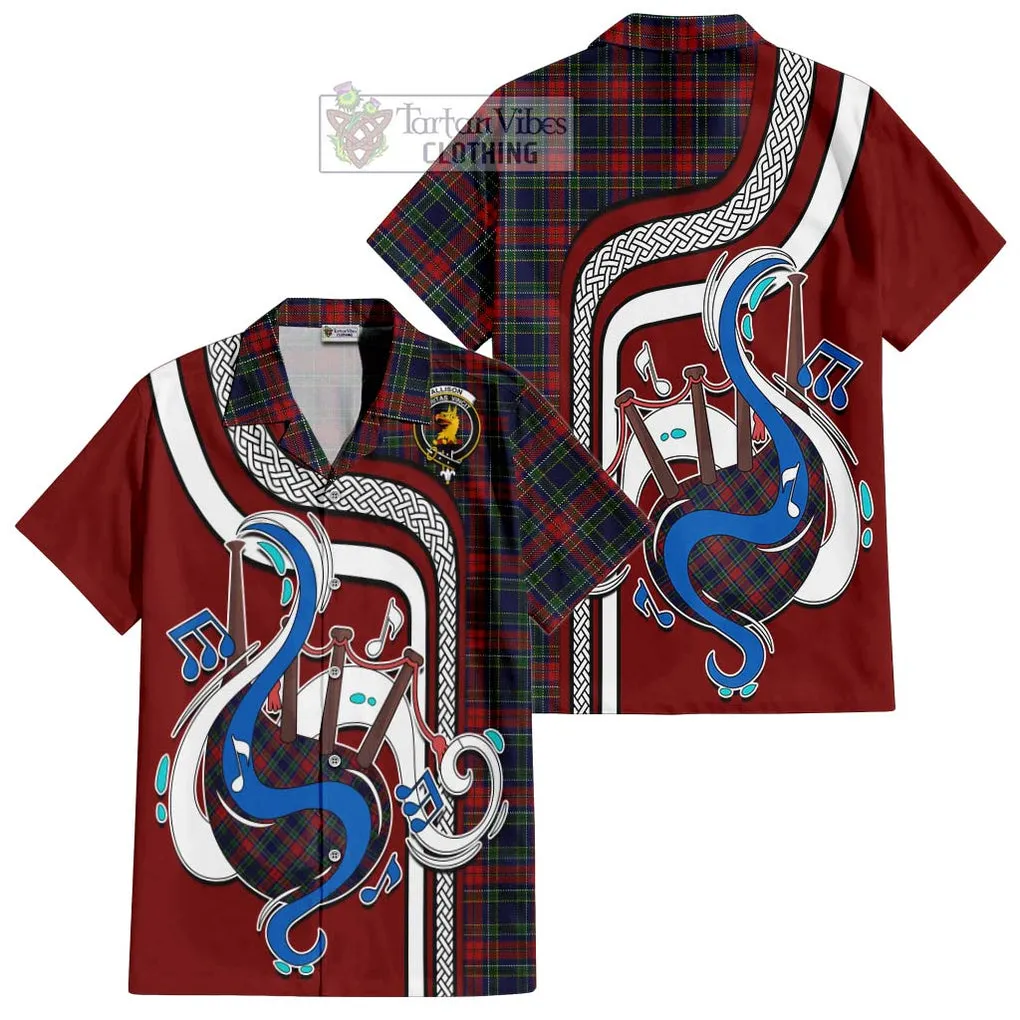 Allison Red Tartan Short Sleeve Button Shirt with Epic Bagpipe Style