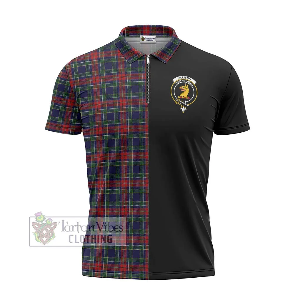 Allison Red Tartan Zipper Polo Shirt with Family Crest and Half Of Me Style