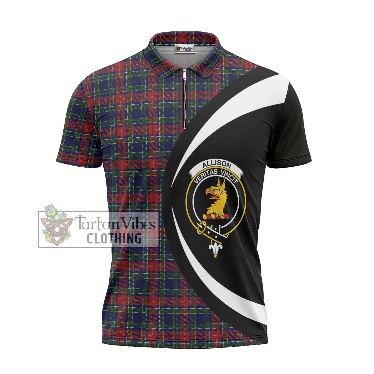 Allison Red Tartan Zipper Polo Shirt with Family Crest Circle Style