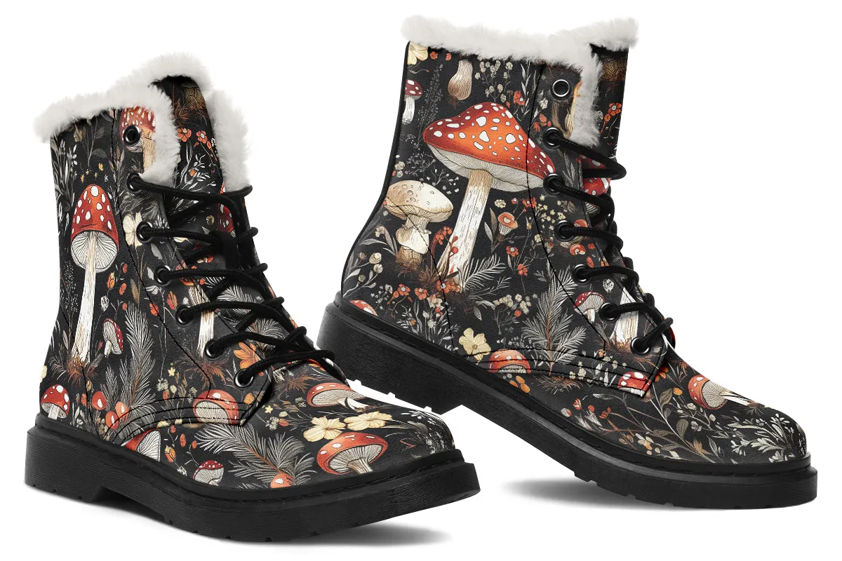 Amanita Winter Boots - Warm Micro-Suede Doc-Style Boots Lined with Vegan Wool