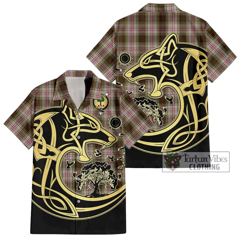 Anderson Dress Tartan Short Sleeve Button Shirt with Family Crest Celtic Wolf Style