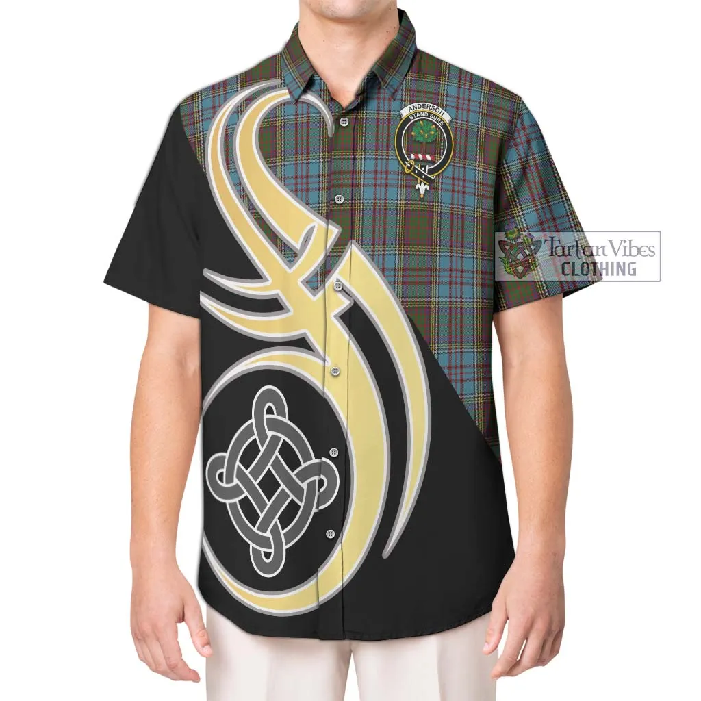 Anderson Tartan Short Sleeve Button Shirt with Family Crest and Celtic Symbol Style