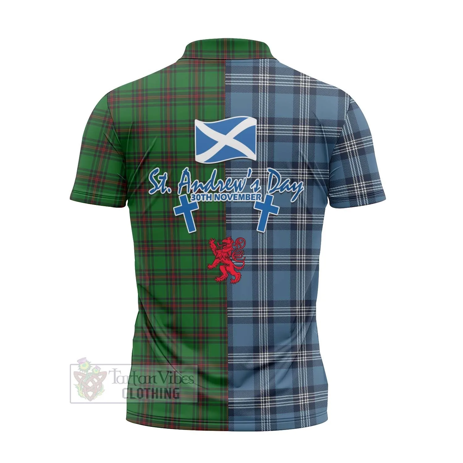 Anstruther Tartan Zipper Polo Shirt Happy St. Andrew's Day Half Tartan Style