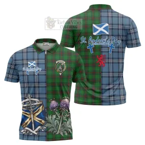 Anstruther Tartan Zipper Polo Shirt Happy St. Andrew's Day Half Tartan Style