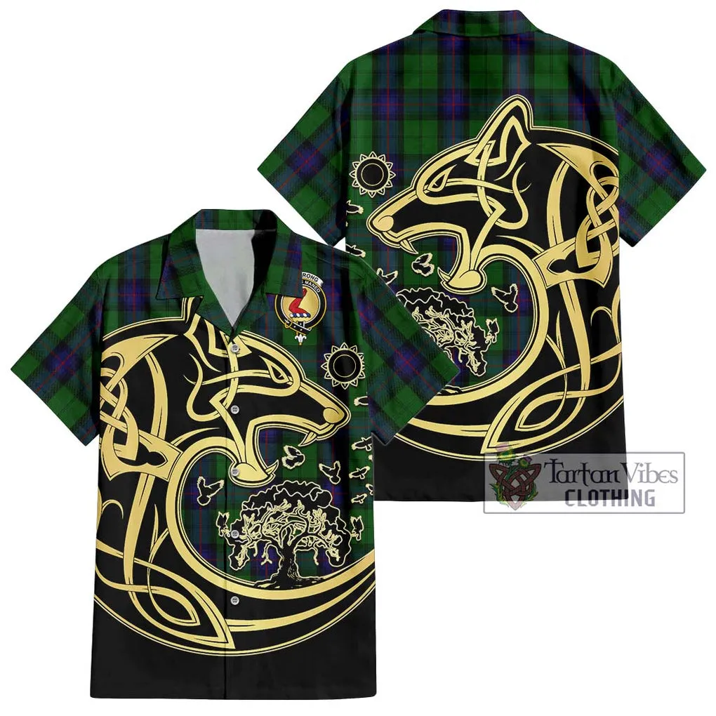 Armstrong Tartan Short Sleeve Button Shirt with Family Crest Celtic Wolf Style