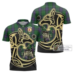 Armstrong Tartan Zipper Polo Shirt with Family Crest Celtic Wolf Style