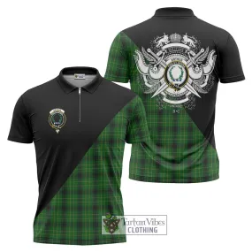 Arthur Highland Tartan Zipper Polo Shirt with Family Crest and Military Logo Style