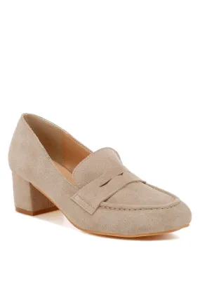 Astra Block Heel Genuine Suede Loafers