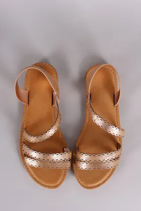 Bamboo Metallic Strappy Scalloped Open Toe Flat Sandal