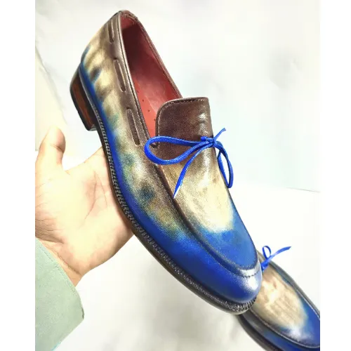 Bespoke Shoes, Handmade Shoes, Custom Made Shoes, Goodyear Welted Handstiched Handpainted Hand Dyed Flame Treated Multi Tone Leather Loafers Slip On Moccassin Womens and Mens Unique Design Shoes