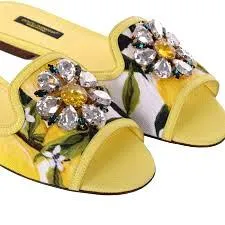 'Bianca' Lemon Printed Embellished Sandals