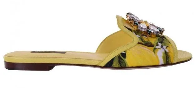 'Bianca' Lemon Printed Embellished Sandals