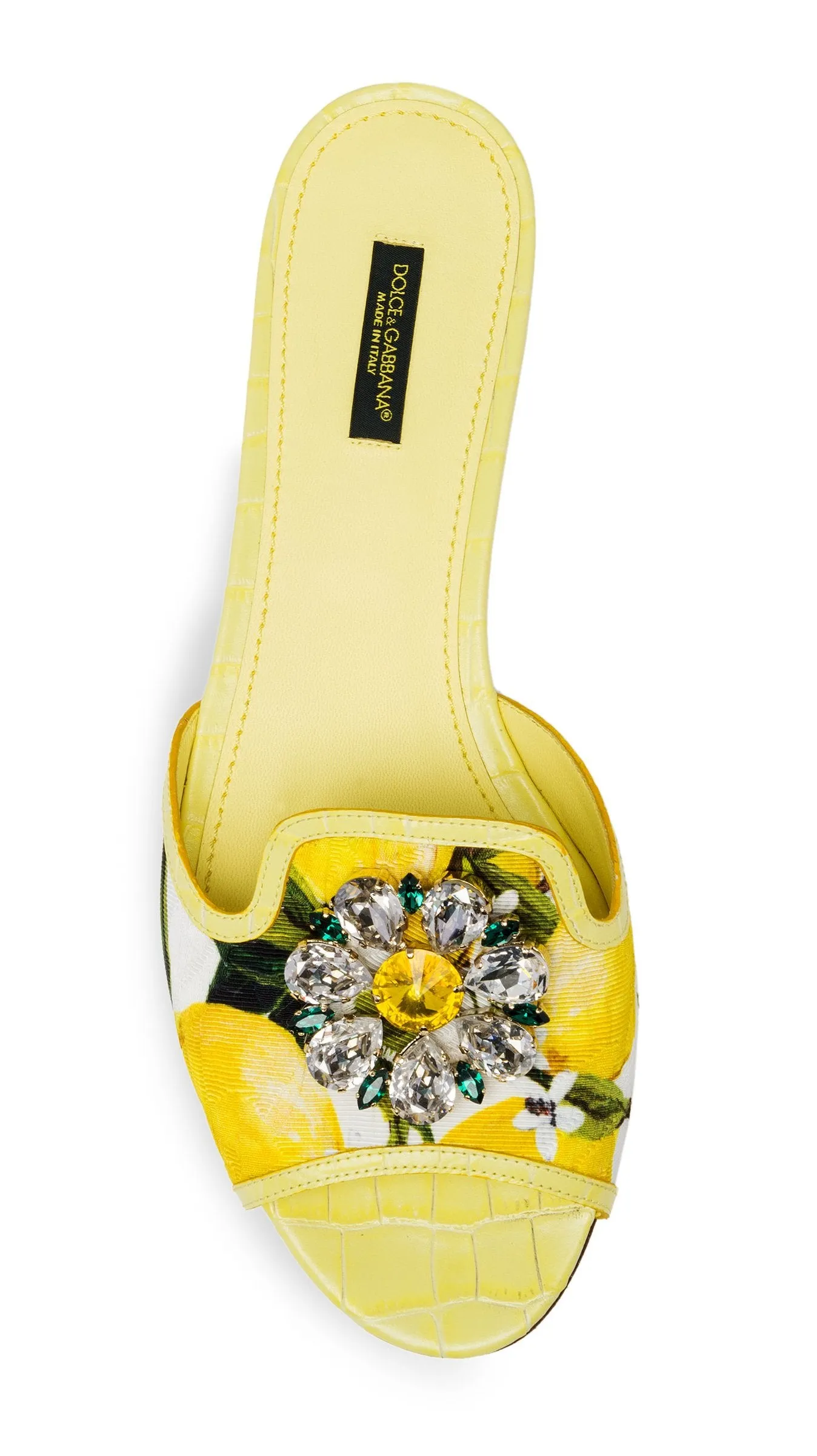 'Bianca' Lemon Printed Embellished Sandals