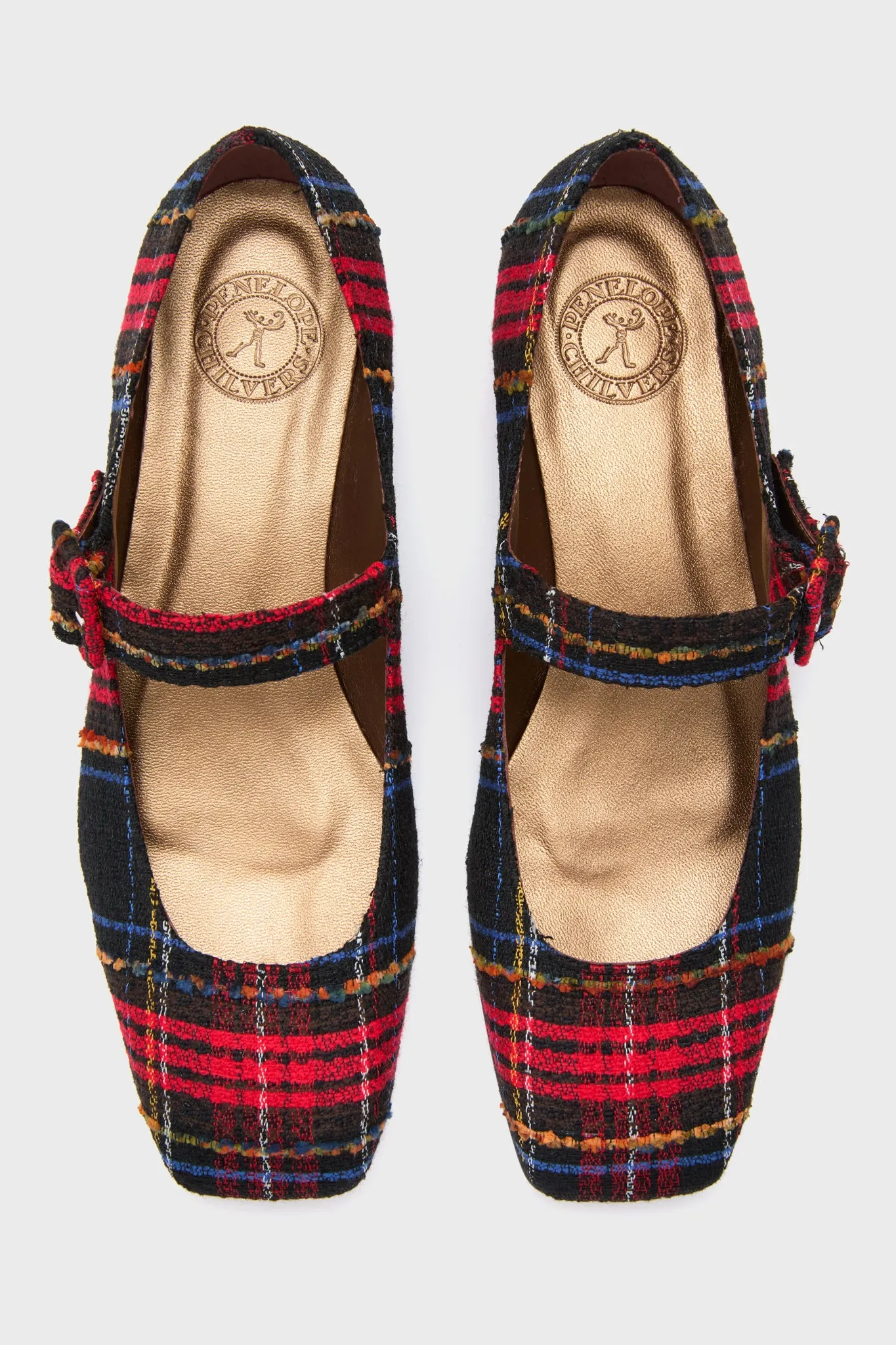 Black and Red Low Mary Jane Tartan Shoes