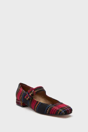 Black and Red Low Mary Jane Tartan Shoes