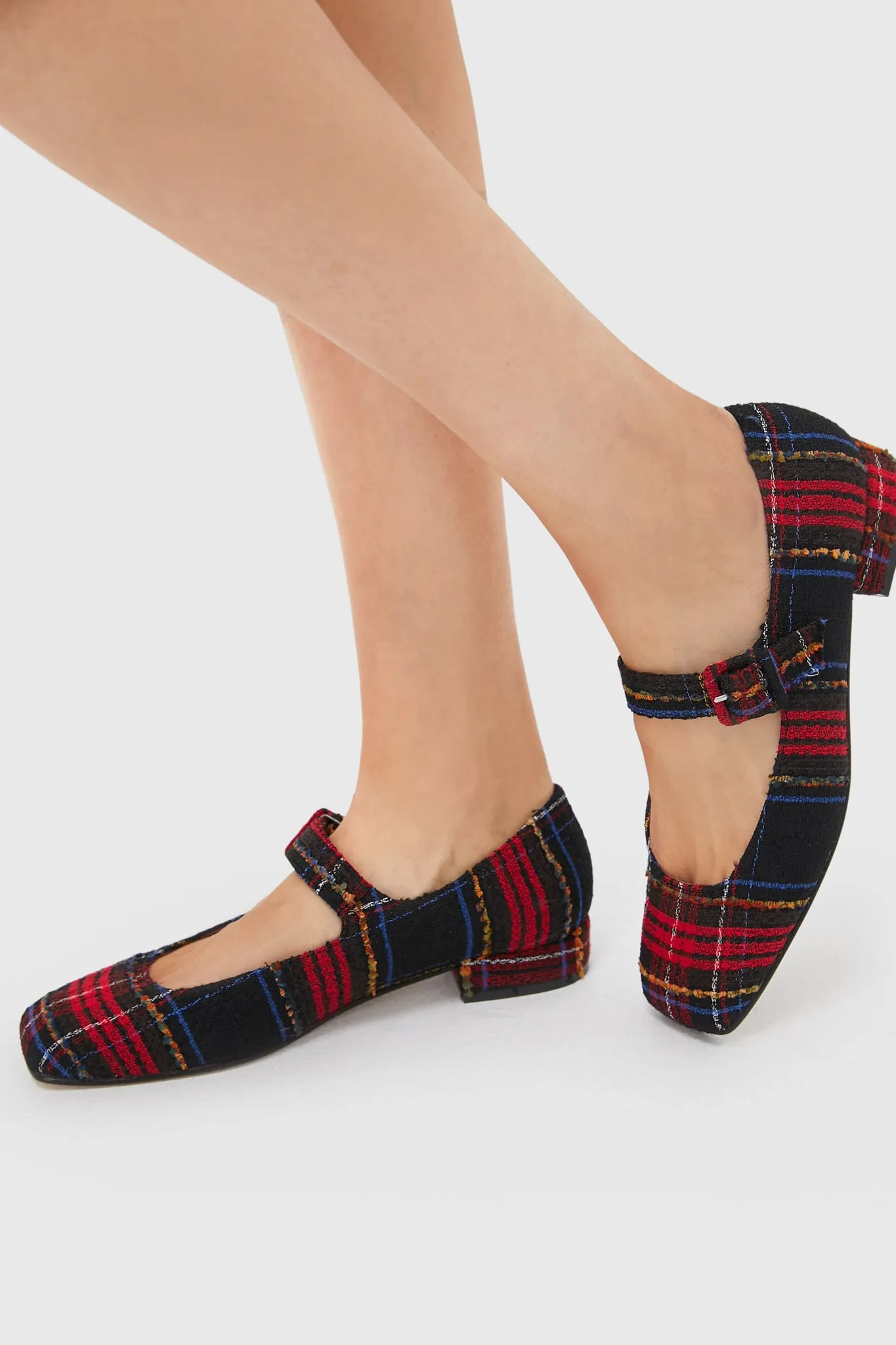 Black and Red Low Mary Jane Tartan Shoes