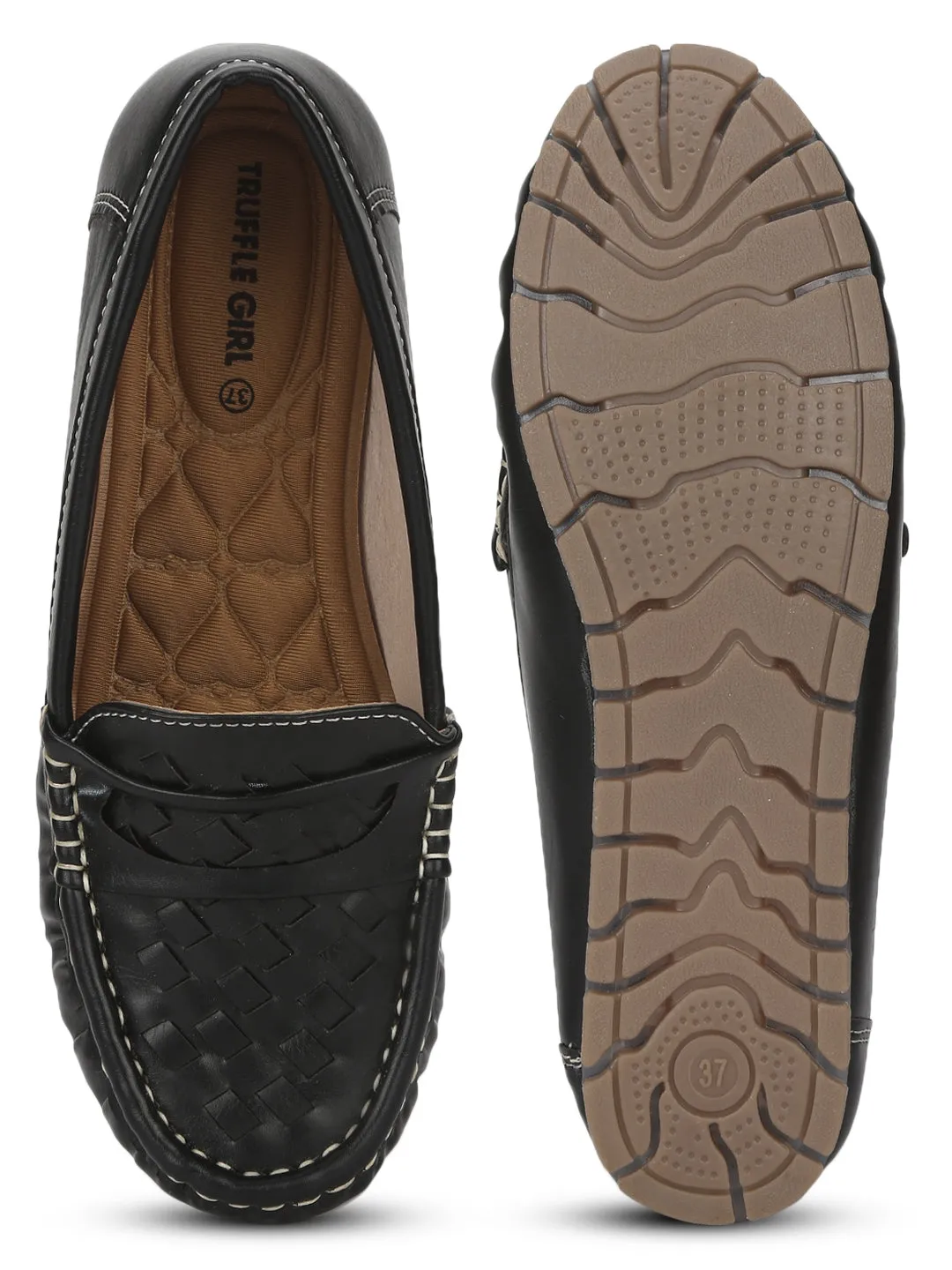 Black PU Loafers With Weaves