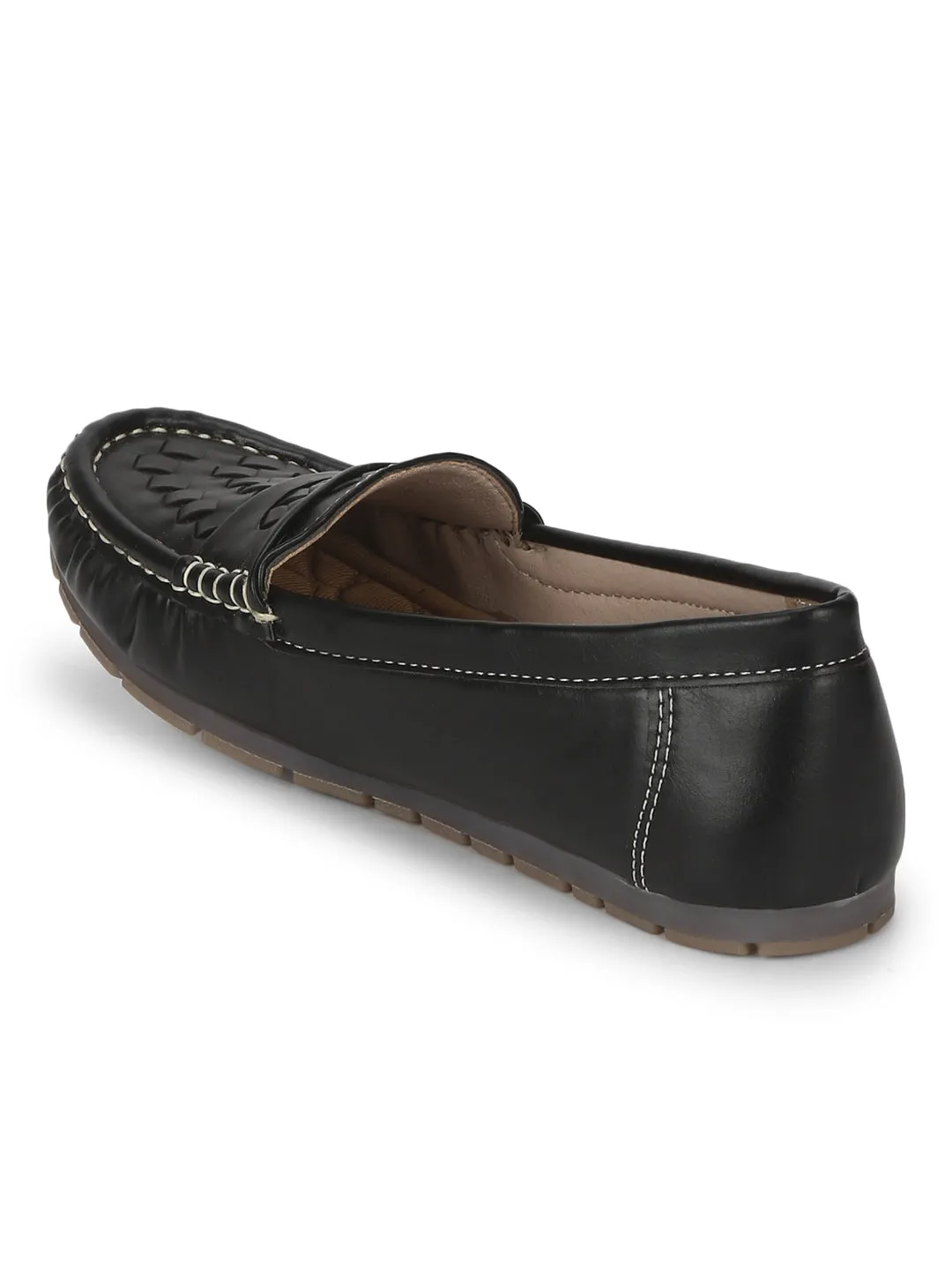 Black PU Loafers With Weaves