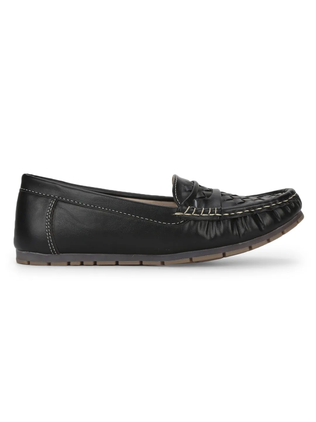 Black PU Loafers With Weaves