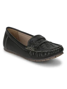 Black PU Loafers With Weaves