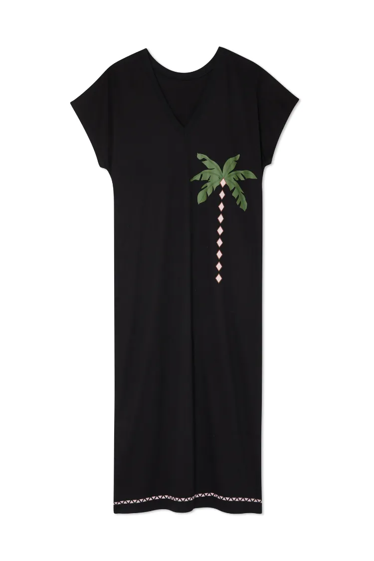 Black Sunshine Palm T-Shirt Dress