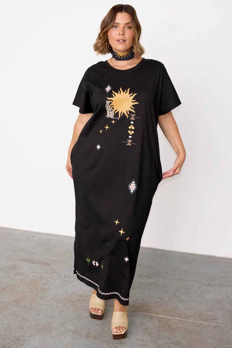 Black Sunshine Palm T-Shirt Dress