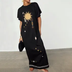 Black Sunshine Palm T-Shirt Dress